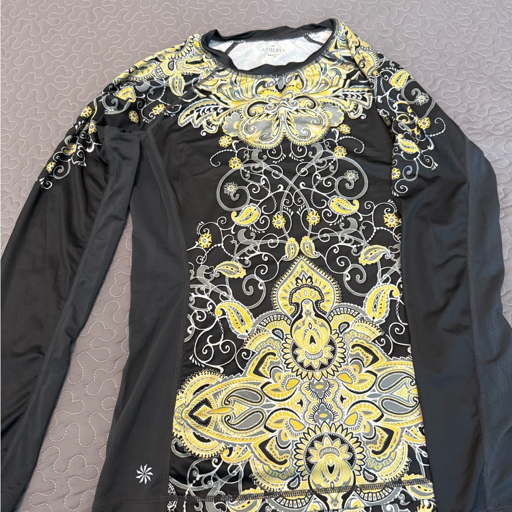 Athleta Black and Yellow Patterned Top